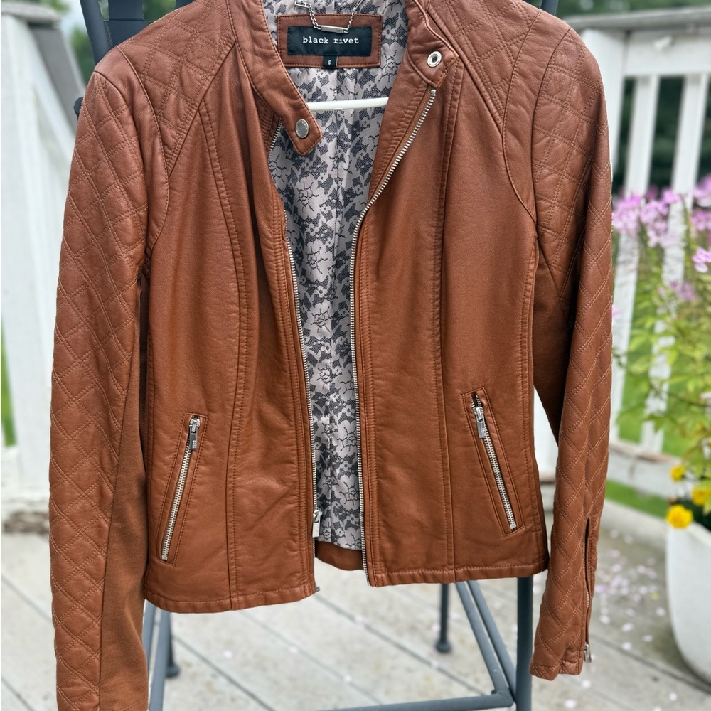 Black Rivet Brown Leather Biker Jacket